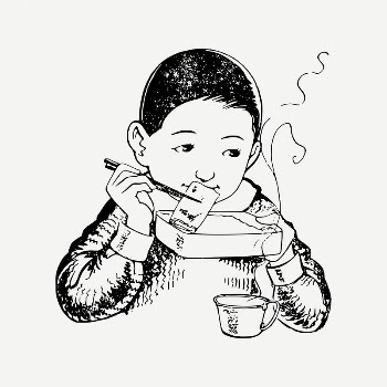 Kid eating lunch collage element, | Free PSD Illustration - rawpixel