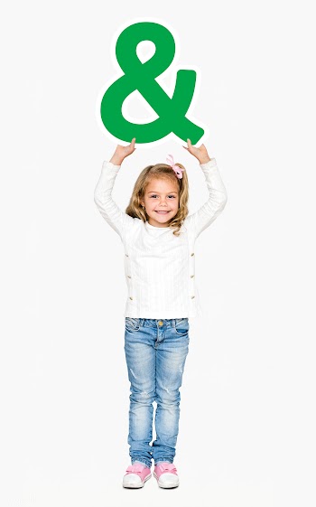 Kid holding an ampersand sign | Free stock psd mockup - 491846