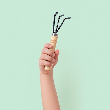 Kid holding rake gardening tool | Free stock photo | High Resolution image