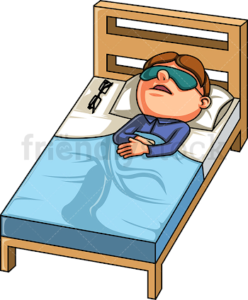 Kid In Bed With Sleeping Mask Cartoon Clipart Vector - FriendlyStock