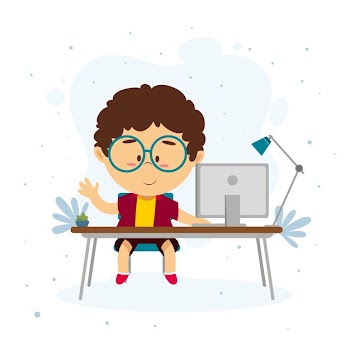 Kid learning through online lessons Free Vector