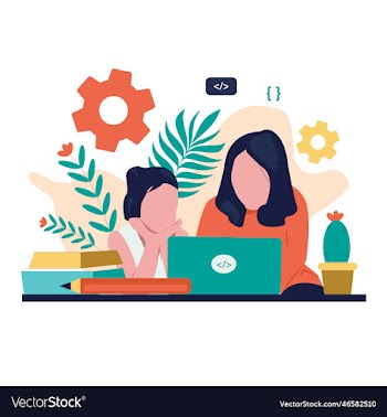 kid online teaching at home with parent