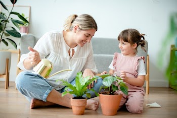 Kid watering potted plants at home  | Free stock photo | High Resolution image