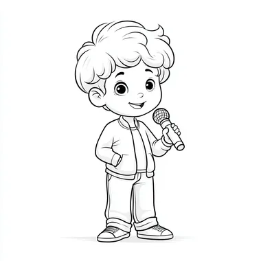 Kids Coloring Book Page - Boy with Microphone Kids Coloring Book Page - Boy with Microphone