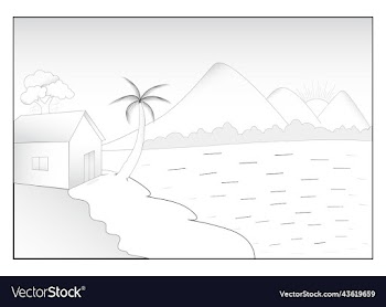 kids drawing a landscape line in black and with