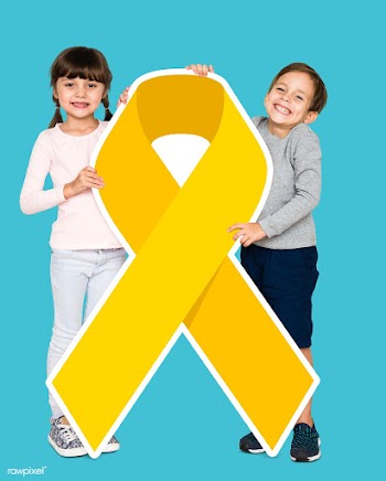 Kids holding gold ribbons supporting childhoo.. | Free stock psd mockup - 503944