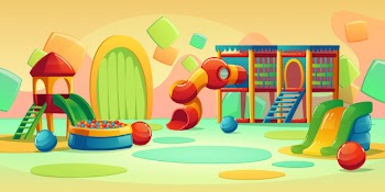 Kids playground with carousel and slide Free Vector