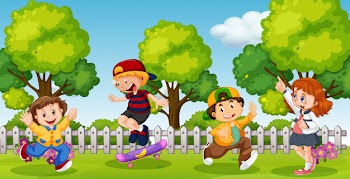 Kids playing in school compound park Free Vector