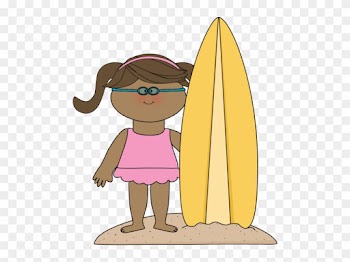 Kids Summer Clipart - Girl With Surfboard Clipart