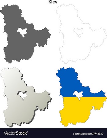 Kiev oblast blank outline map set vector image