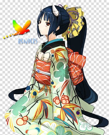 Kimono Demon girl render, female horned anime transparent background PNG clipart