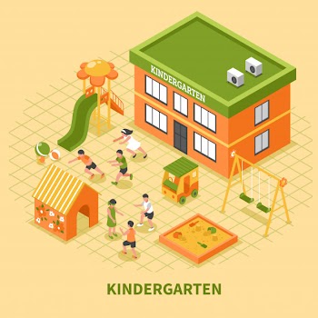 Kindergarten building isometric composition Free Vector