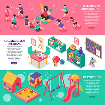 Kindergarten isometric banners Free Vector