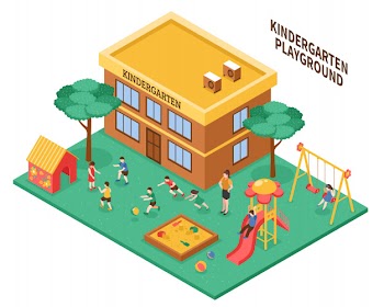 Kindergarten isometric composition Free Vector