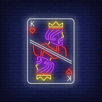 King of hearts playing card neon sign. Free Vector