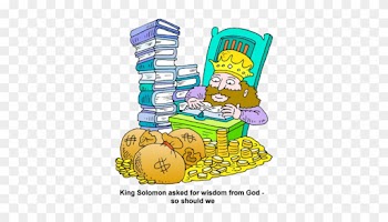 King Solomon With A Pile Of Money And A Stack Of Books - King With Money Cartoon