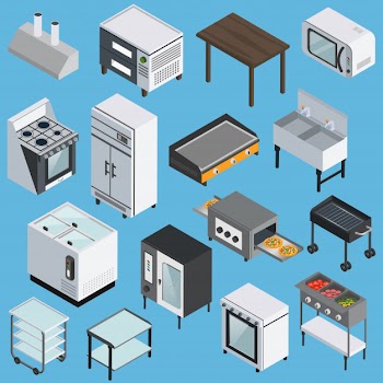 Kitchen equipment isometric icons set Free Vector