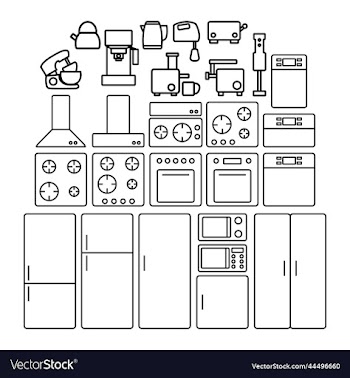 kitchen household icons thin line