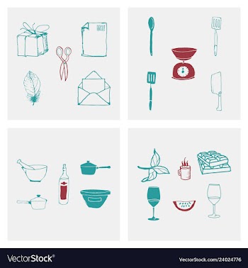 Kitchen set icon in vintage hand drawn style vector image