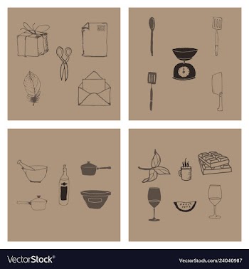 Kitchen set icon in vintage hand drawn style vector image