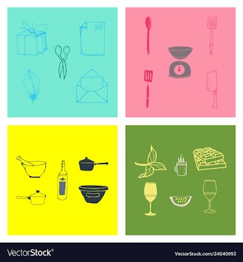 Kitchen set icon in vintage hand drawn style vector image