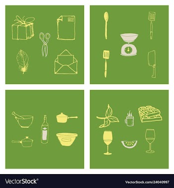Kitchen set icon in vintage hand drawn style vector image