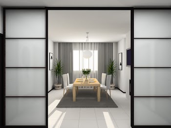 Kitchen with the modern furniture. 3D render