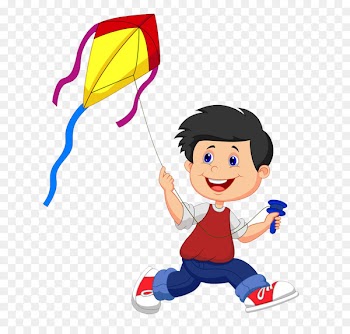 Kite Cartoon Illustration - Small people flying kite material free to pull 