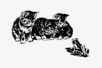 Kittens watching frog sticker, vintage | Free Vector - rawpixel