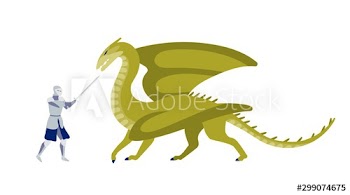 Knight fighting with dragon flat vector illustration