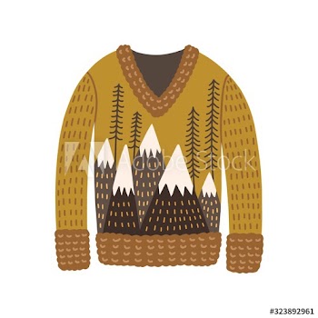 Knitted fluffy warm winter clothing vector flat illustration