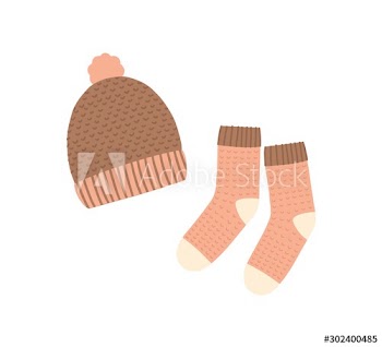 Knitted hat and socks flat vector illustration
