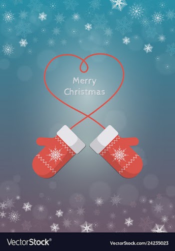 Knitted red mittens on winter background vector image