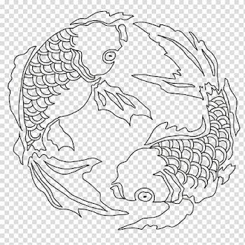 Koi Drawing Line art White, japanese waves transparent background PNG clipart