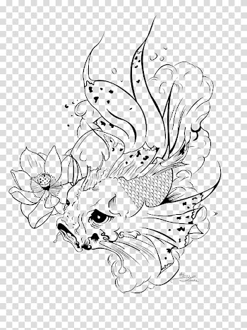 Koi Line art Drawing, koi transparent background PNG clipart
