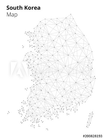 Korea map illustration in blockchain technology network style isolated on white background
