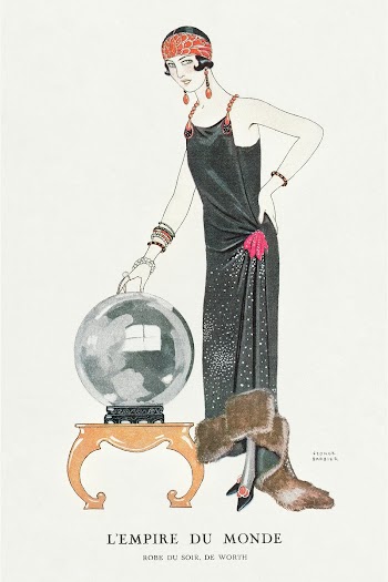 L'Empire du monde: Robe du soir, de Worth from Gazette du Bon Ton. Art- Modes & Frivolit&eacute;s No. 6 (1924) fashion illustration in high resolution by George Barbier. Original from The Rijksmuseum. Digitally enhanced by rawpixel.