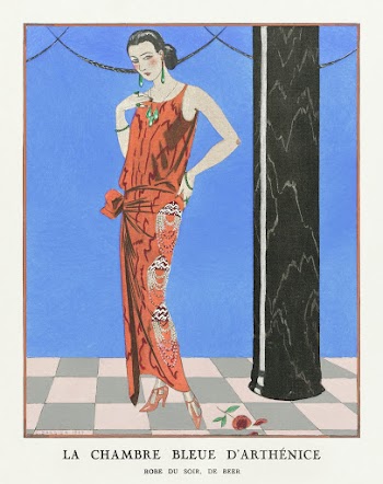 La chambre bleue d'arth&eacute;nice / Robe du soir, de Beer from Gazette du Bon Ton. Art &ndash; Modes & Frivolit&eacute;s: Evening Attire No. 1 (1923) fashion illustration in high resolution by George Barbier. Original from The Rijksmuseum. Digitally enhanced by rawpixel.