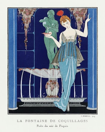 La Fontaine de coquillages: Robe du soir de Paquin (1914) fashion illustration in high resolution by George Barbier. Original from The Rijksmuseum. Digitally enhanced by rawpixel.