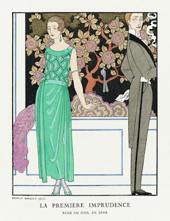 La premiere imprudence: Robe du soir, de Beer (1921) fashion illustration in high resolution by George Barbier. Original from The Rijksmuseum. Digitally enhanced by rawpixel.