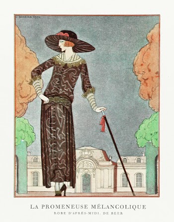 La promeneuse m&eacute;lancolique, Robe d'apr&egrave;s-midi, de Beer (1922) fashion illustration in high resolution by George Barbier. Original from The Rijksmuseum. Digitally enhanced by rawpixel.