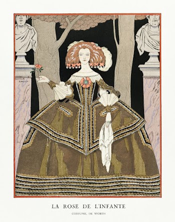 La rose de l'infante: Costume, de Worth from Gazette du Bon Ton. Art- Modes & Frivolit&eacute;s No. 8 (1924) fashion illustration in high resolution by George Barbier. Original from The Rijksmuseum. Digitally enhanced by rawpixel.