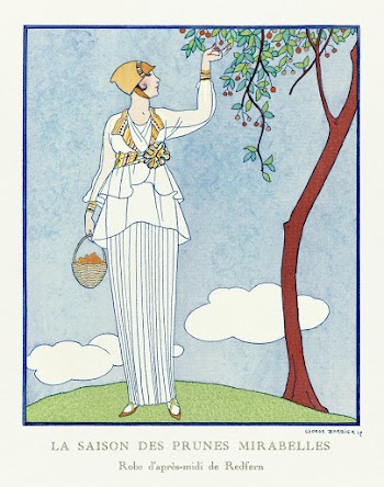 La saison des prunes mirabelles: Robe d'apr&egrave;s-midi de Redfern (1914) fashion illustration in high resolution by George Barbier. Original from The Rijksmuseum. Digitally enhanced by rawpixel.