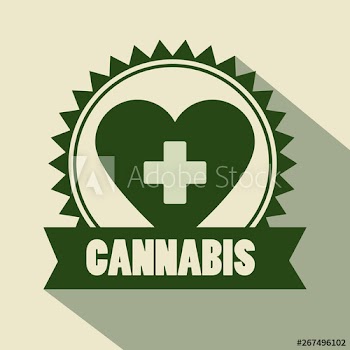 label of cannabis medicine and heart with cross sign