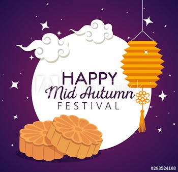 label of lantern hanging with clouds and flower cookies