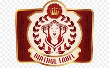 Label Vintage Royalty-free Retro style - Phnom Penh Crown on red painted figures 