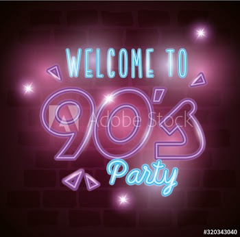 label welcome to nineties party neon light design