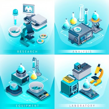 Laboratory equipment isometric design concept Free Vector