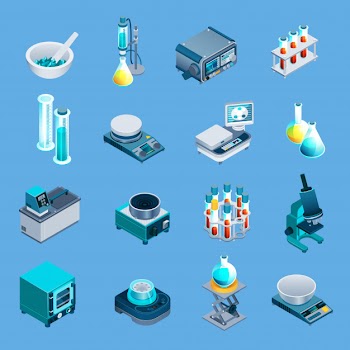 Laboratory equipment isometric icons Free Vector