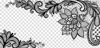 Lace , Black French Floral Border , black floral illustration transparent background PNG clipart